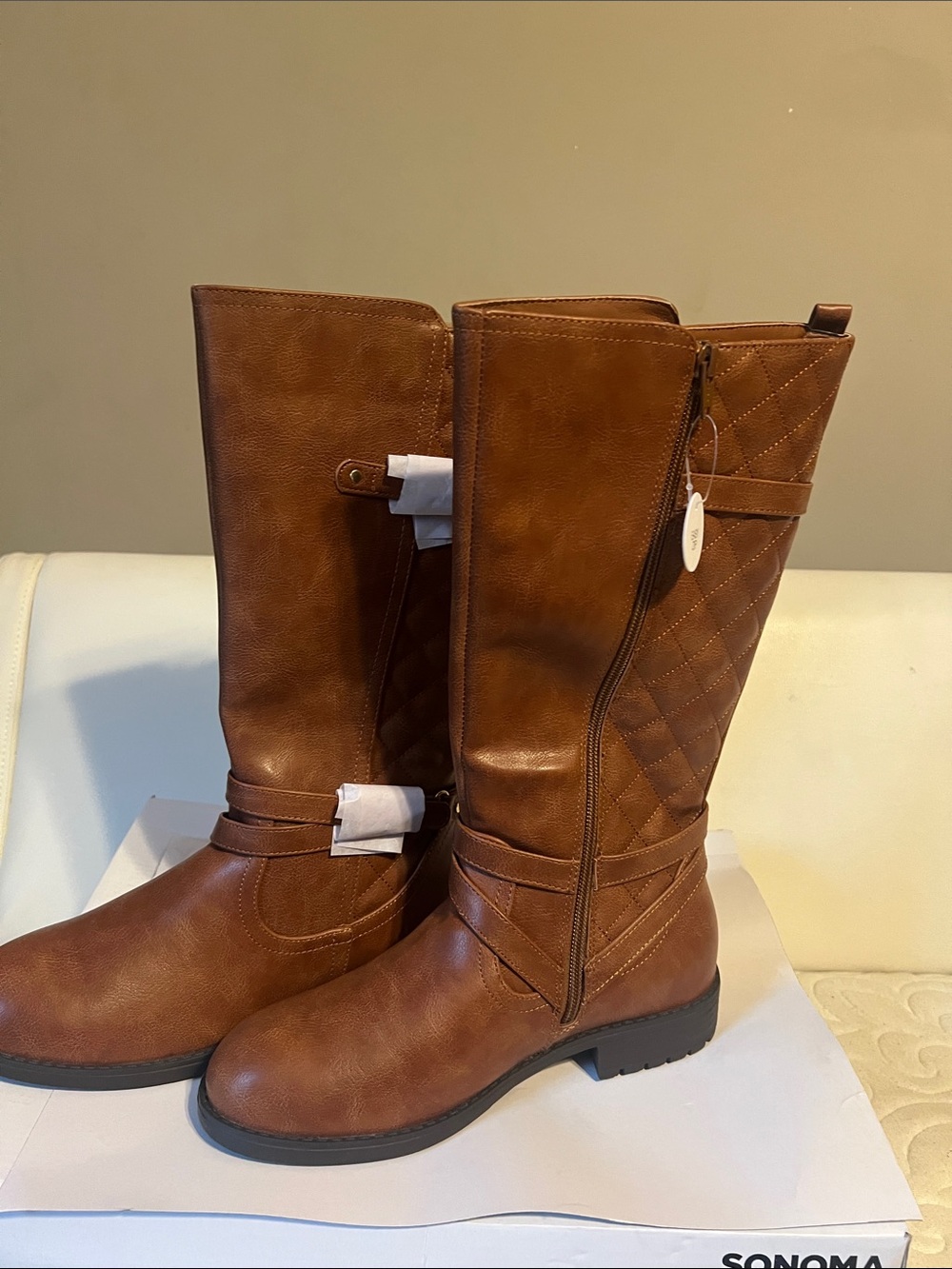 Sonoma Quilted Tall Riding Boots - Cognac Brown